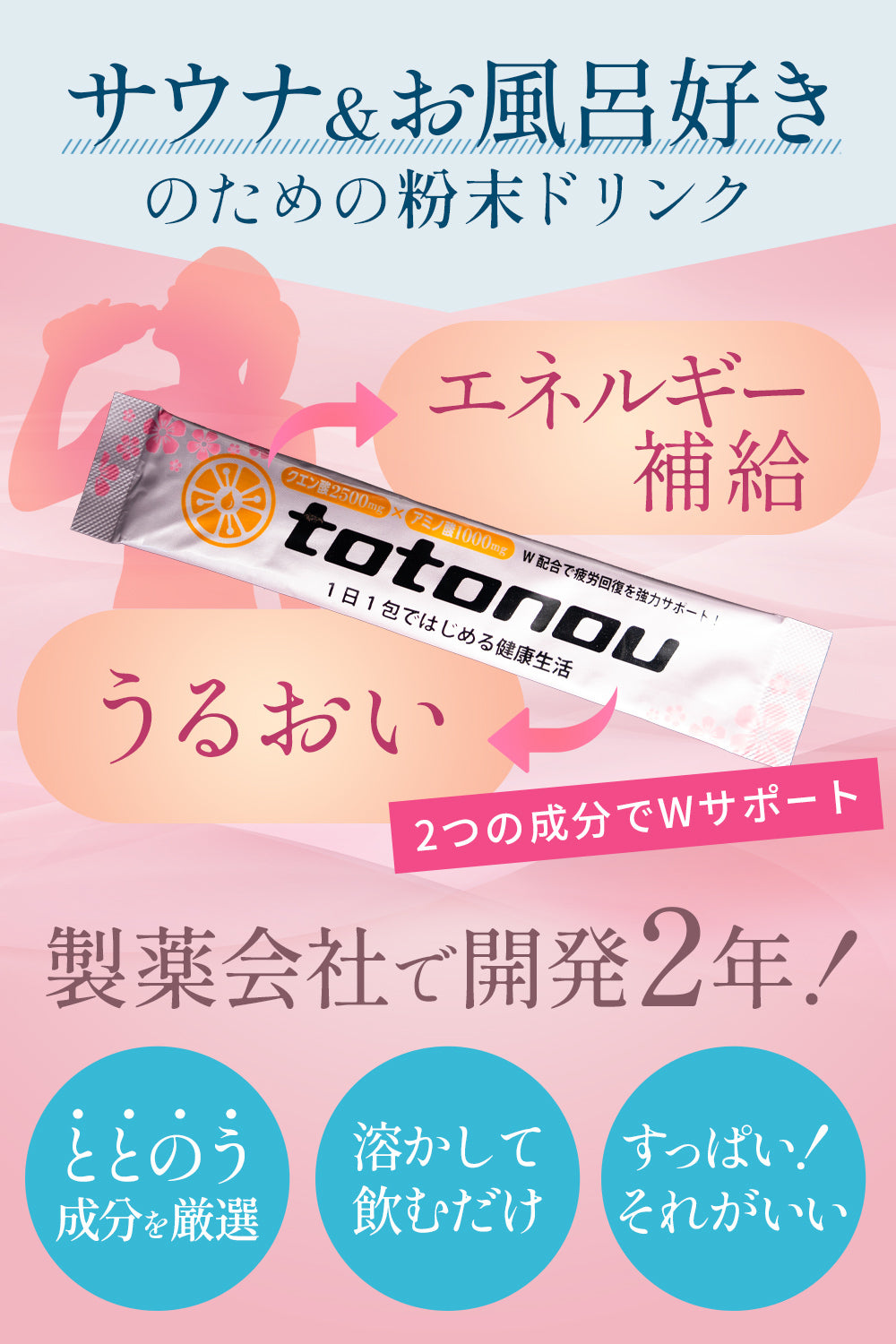 【公式】totonou ととのう サウナ前後 お風呂上がりに飲む粉末ドリンク すっぱいクエン酸2,500mg + 必須アミノ酸1,000mg スティック30包